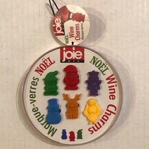 Set Of 6 Christmas Characters Wine Charms  Santa Elf Reindeer Angel Nutc…